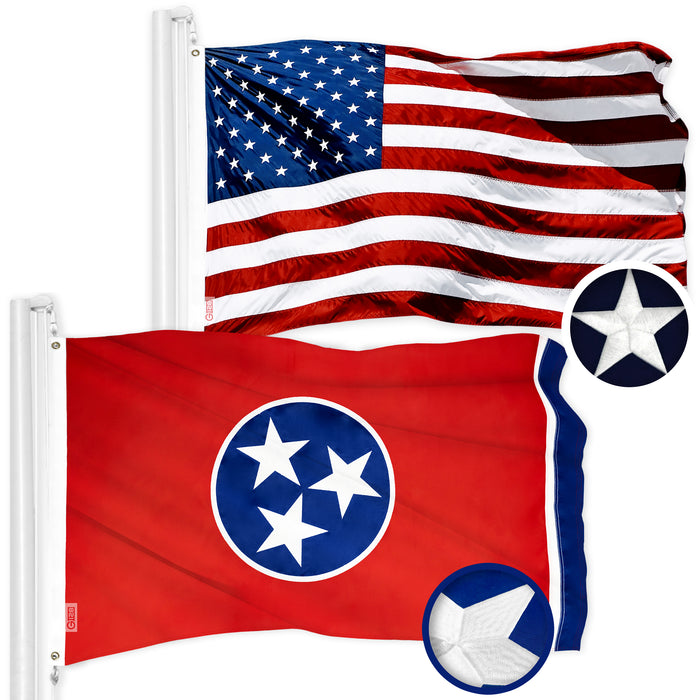 G128 Combo Pack: USA American Flag 3x5 Ft Embroidered Stars & Tennessee State Flag 3x5 Ft Embroidered