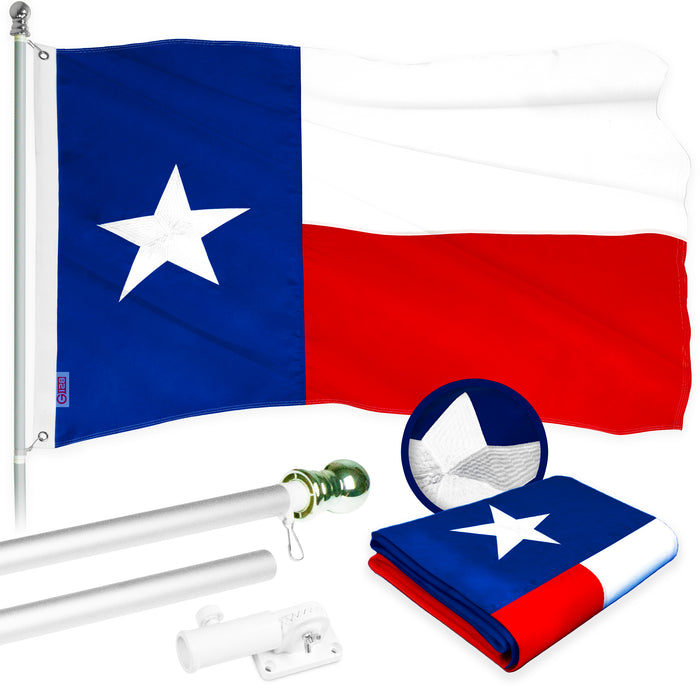 G128 - 6 Feet Tangle Free Spinning Flagpole (Silver) Texas Flag Brass Grommets Embroidered 3x5 ft (Flag Included) Aluminum Flag Pole