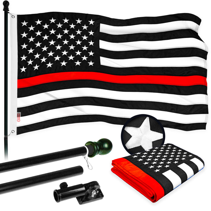 G128 - 5 Feet Tangle Free Spinning Flagpole (Black) Thin Red Line Flag Brass Grommets Embroidered 2x3 ft (Flag Included) Aluminum Flag Pole
