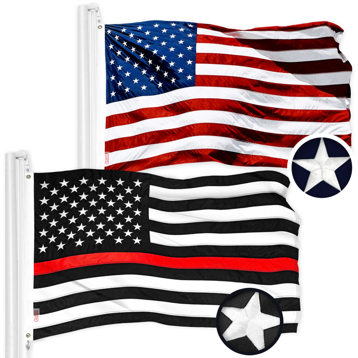 G128 Combo Pack: USA American Flag 3x5 Ft Embroidered Stars & Thin Red Line Flag 3x5 Ft Embroidered