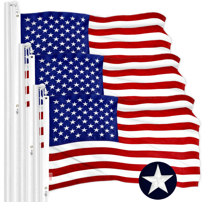 G128 3 PACK: American Flag 210D Embroidered Polyester 3x5 Ft