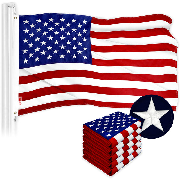 G128 5 PACK: American Flag 210D Embroidered Polyester 3x5 Ft