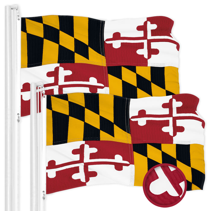 G128 2 Pack: Maryland MD  | 1x1.5 Ft | ToughWeave Series Embroidered 300D Polyester | Embroidered Design, Indoor/Outdoor, Brass Grommets