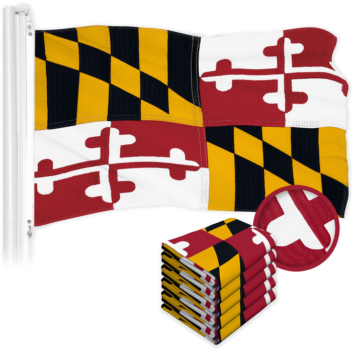 G128 5 Pack: Maryland MD  | 1x1.5 Ft | ToughWeave Series Embroidered 300D Polyester | Embroidered Design, Indoor/Outdoor, Brass Grommets