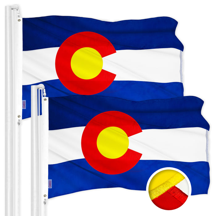 G128 2 Pack: Colorado CO  | 2x3 Ft | ToughWeave Series Embroidered 300D Polyester | Embroidered Design, Indoor/Outdoor, Brass Grommets