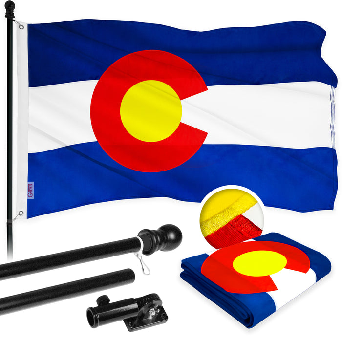G128 Combo Pack: 5 Ft Tangle Free Aluminum Spinning Flagpole (Black) & Colorado CO  2x3 Ft, ToughWeave Series Embroidered 300D Polyester | Pole with Flag Included