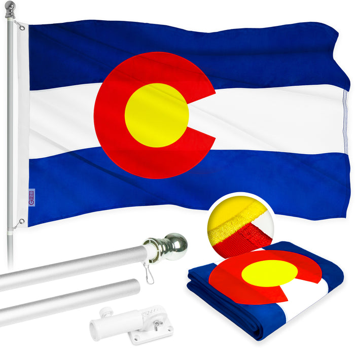 G128 Combo Pack: 5 Ft Tangle Free Aluminum Spinning Flagpole (Silver) & Colorado CO  2.5x4 Ft, ToughWeave Series Embroidered 300D Polyester | Pole with Flag Included