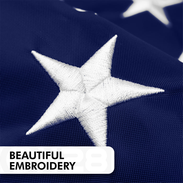 American Flag | 5x8 Ft | Long Lasting US Flag, Made From 210D Polyester, Embroidered Stars, Sewn Stripes, Brass Grommets, Vivid Color, Outdoor/Indoor
