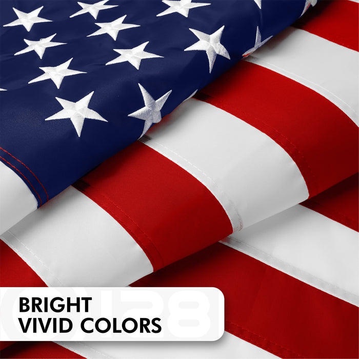 American Flag | 5x8 Ft | Long Lasting US Flag, Made From 210D Polyester, Embroidered Stars, Sewn Stripes, Brass Grommets, Vivid Color, Outdoor/Indoor