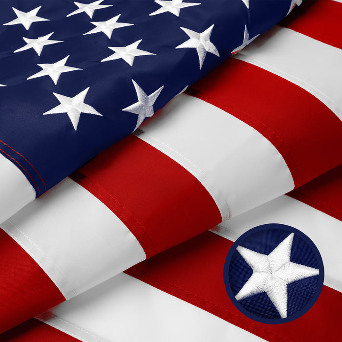 American Flag | 5x8 Ft | Long Lasting US Flag, Made From 210D Polyester, Embroidered Stars, Sewn Stripes, Brass Grommets, Vivid Color, Outdoor/Indoor