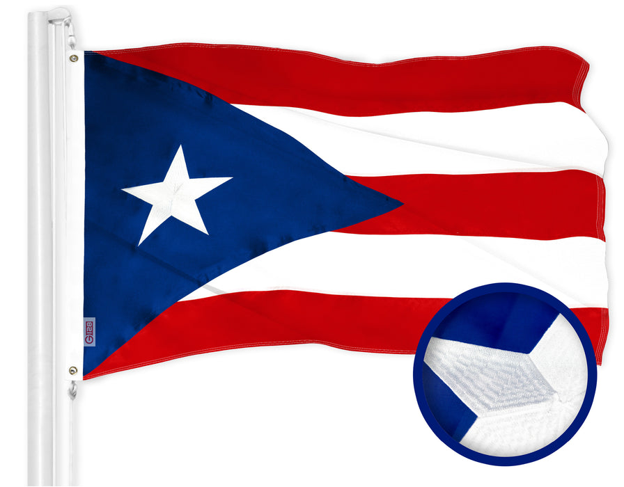 G128 Puerto Rico Puerto Rican Flag | 4x6 Ft | ToughWeave Series Embroidered 300D Polyester | Embroidered Design, Indoor/Outdoor, Brass Grommets