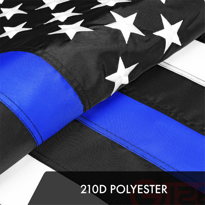 Thin Blue Line Flag 210D Embroidered Polyester 3x5 Ft
