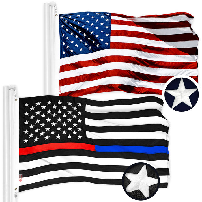 G128 Combo Pack: USA 2x3 Ft Embroidered Stars & Thin Blue Line Red Line Flag 2x3 Ft Embroidered