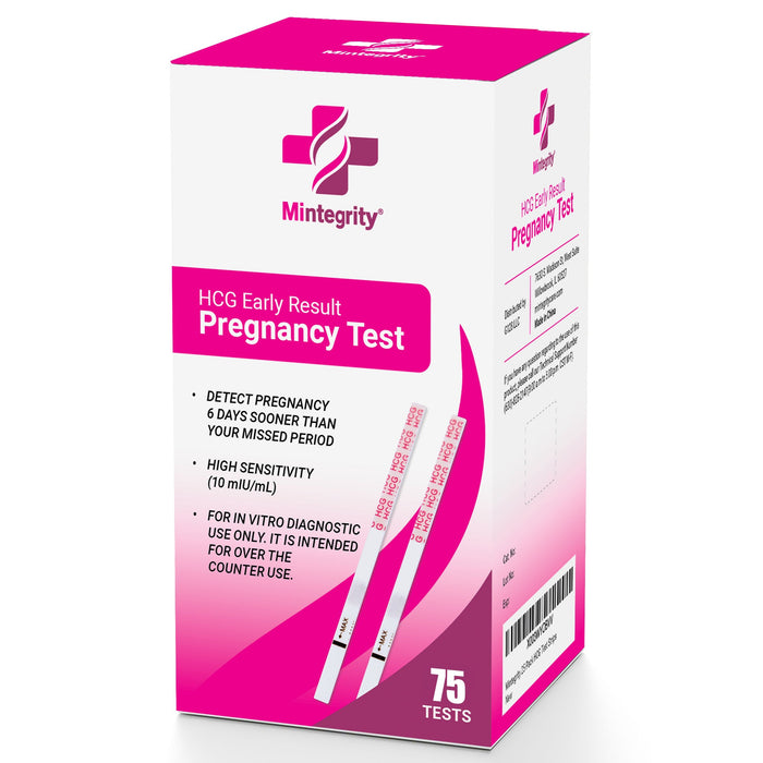 Mintegrity - 75 Pack Pregnancy Test Strips Early Detection, 10 MIU/ML, Rapid and Accurate Results