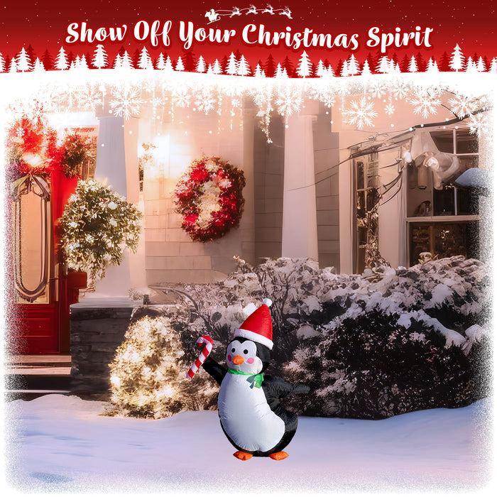 G128 4 ft H Penguins with Candy Canes Christmas Inflatable Decor with LED Lights, Christmas Outdoor Holiday Yard Decoration, Fast Inflate, Weather-Resistant, Outdoor Use