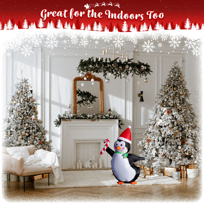 G128 4 ft H Penguins with Candy Canes Christmas Inflatable Decor with LED Lights, Christmas Outdoor Holiday Yard Decoration, Fast Inflate, Weather-Resistant, Outdoor Use