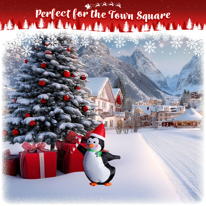 G128 4 ft H Penguins with Candy Canes Christmas Inflatable Decor with LED Lights, Christmas Outdoor Holiday Yard Decoration, Fast Inflate, Weather-Resistant, Outdoor Use