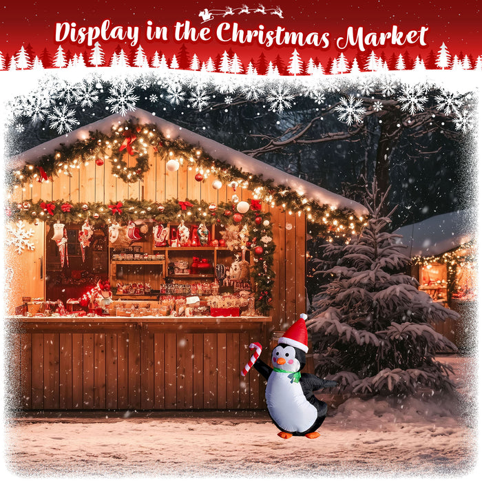 G128 4 ft H Penguins with Candy Canes Christmas Inflatable Decor with LED Lights, Christmas Outdoor Holiday Yard Decoration, Fast Inflate, Weather-Resistant, Outdoor Use