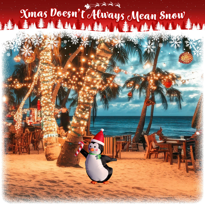 G128 4 ft H Penguins with Candy Canes Christmas Inflatable Decor with LED Lights, Christmas Outdoor Holiday Yard Decoration, Fast Inflate, Weather-Resistant, Outdoor Use