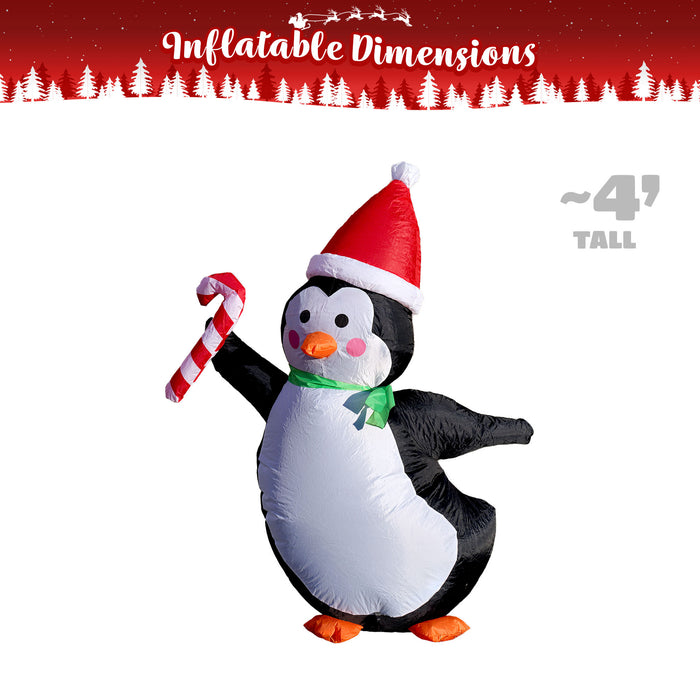 G128 4 ft H Penguins with Candy Canes Christmas Inflatable Decor with LED Lights, Christmas Outdoor Holiday Yard Decoration, Fast Inflate, Weather-Resistant, Outdoor Use