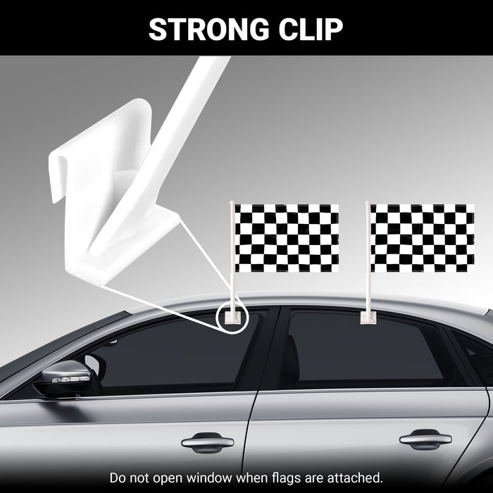 G128 2 Pack: Checkered Car Flag | 11x17 In | Double LiteWeave Pro Series Double Sided Printed 150D Polyester | Flagpole Included | Perfect for Festival Celebrations, Parades