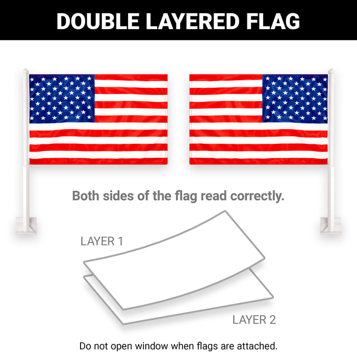 G128 2 Pack: American USA Car Flag | 11x17 In | Double LiteWeave Pro Series Double Sided Printed 150D Polyester | Flagpole Included | Perfect for Festival Celebrations, Parades