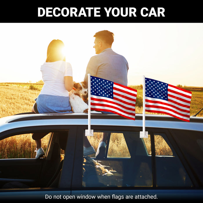 G128 2 Pack: American USA Car Flag | 11x17 In | Double LiteWeave Pro Series Double Sided Printed 150D Polyester | Flagpole Included | Perfect for Festival Celebrations, Parades