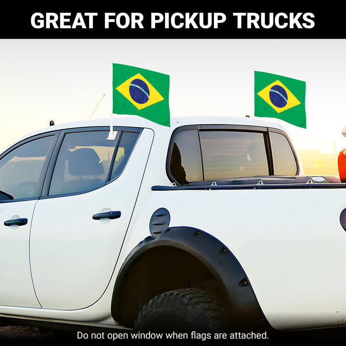 G128 2 Pack: Brazil Brazilian Car Flag | 11x17 In | Double LiteWeave Pro Series Double Sided Printed 150D Polyester | Flagpole Included | Perfect for Festival Celebrations, Parades