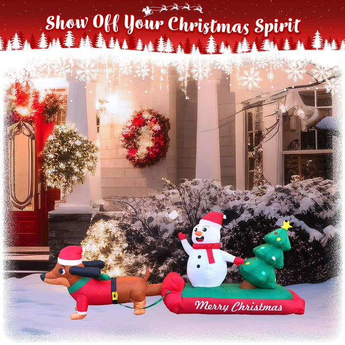G128 10 ft L Dachshund Snowman with Christmas Tree Inflatable Decor with LED Lights, Christmas Outdoor Holiday Yard Decoration, Fast Inflate, Weather-Resistant, Outdoor Use