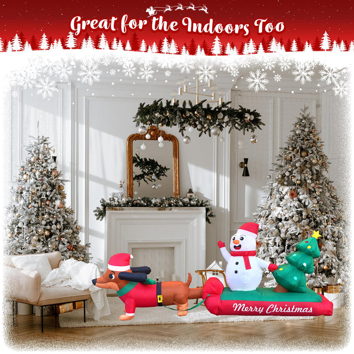 G128 10 ft L Dachshund Snowman with Christmas Tree Inflatable Decor with LED Lights, Christmas Outdoor Holiday Yard Decoration, Fast Inflate, Weather-Resistant, Outdoor Use