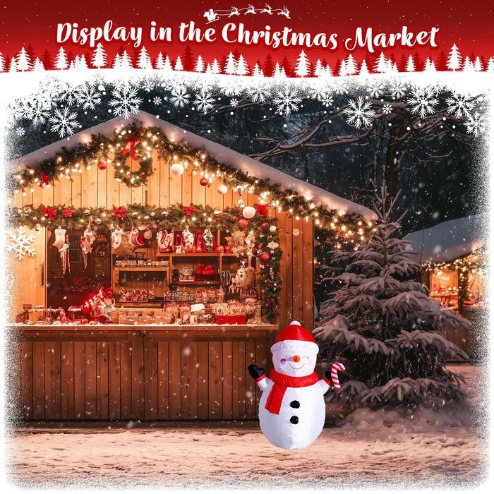 G128 3.5 ft H Snowman with Candy Canes Christmas Inflatable Decor with LED Lights, Christmas Outdoor Holiday Yard Decoration, Fast Inflate, Weather-Resistant, Outdoor Use