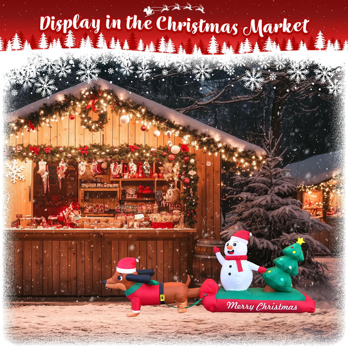 G128 10 ft L Dachshund Snowman with Christmas Tree Inflatable Decor with LED Lights, Christmas Outdoor Holiday Yard Decoration, Fast Inflate, Weather-Resistant, Outdoor Use