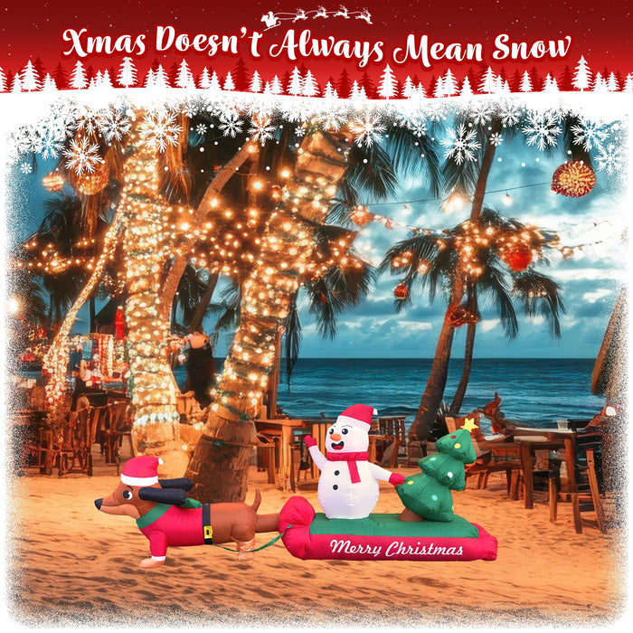 G128 10 ft L Dachshund Snowman with Christmas Tree Inflatable Decor with LED Lights, Christmas Outdoor Holiday Yard Decoration, Fast Inflate, Weather-Resistant, Outdoor Use
