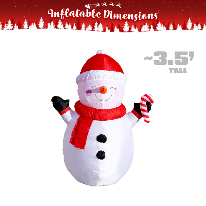 G128 3.5 ft H Snowman with Candy Canes Christmas Inflatable Decor with LED Lights, Christmas Outdoor Holiday Yard Decoration, Fast Inflate, Weather-Resistant, Outdoor Use