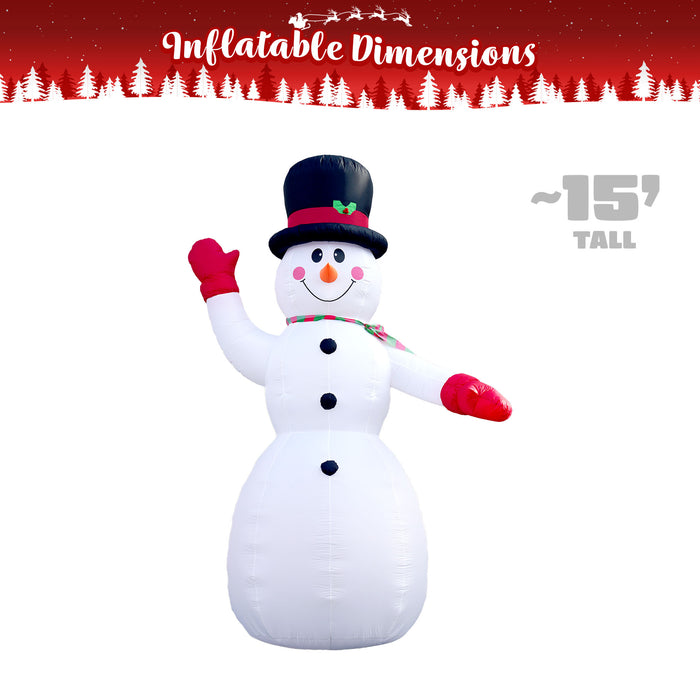 G128 14.76 ft H Snowman Christmas Inflatable Decor with LED Lights, Christmas Outdoor Holiday Yard Decoration, Fast Inflate, Weather-Resistant, Outdoor Use