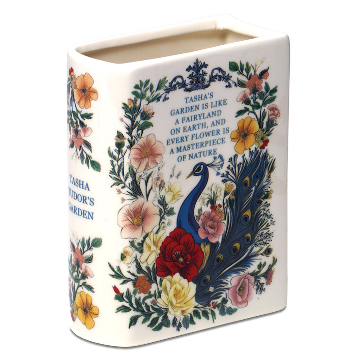 G128 Book-Shaped Decorative Vase Peacock Pattern | Ceramic Flower Vase Home Decor for Table Desk Office