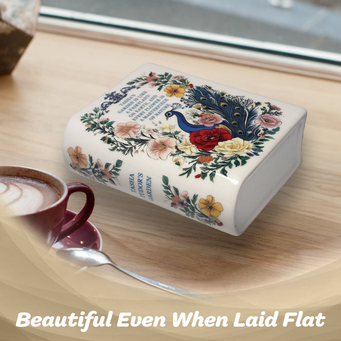 G128 Book-Shaped Decorative Vase Peacock Pattern | Ceramic Flower Vase Home Decor for Table Desk Office