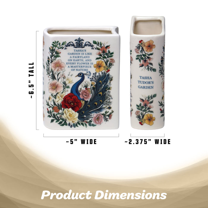 G128 Book-Shaped Decorative Vase Peacock Pattern | Ceramic Flower Vase Home Decor for Table Desk Office