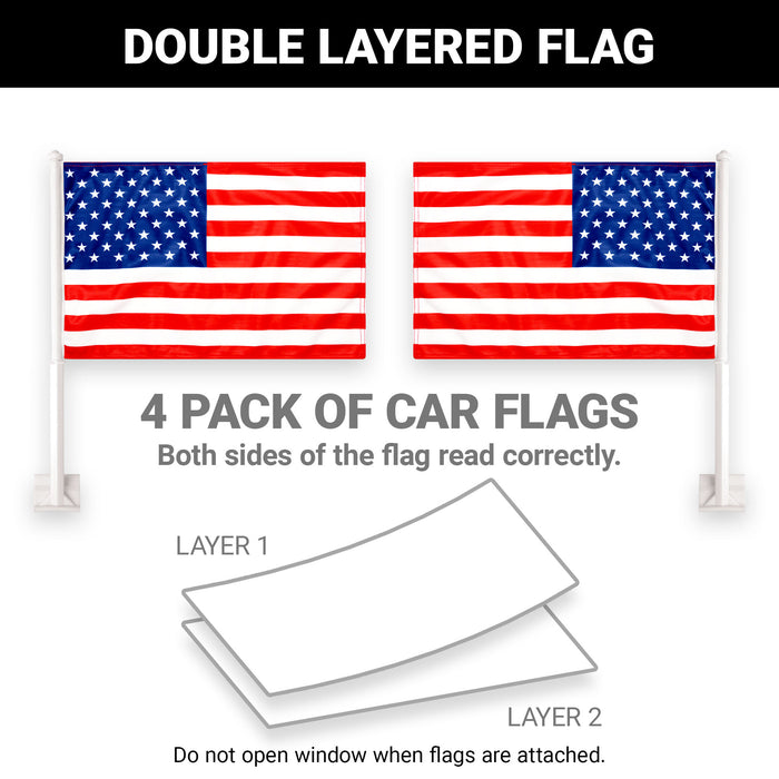 G128 4 Pack: American USA Car Flag | 11x17 In | Double LiteWeave Pro Series Double Sided Printed 150D Polyester | Flagpole Included | Perfect for Festival Celebrations, Parades