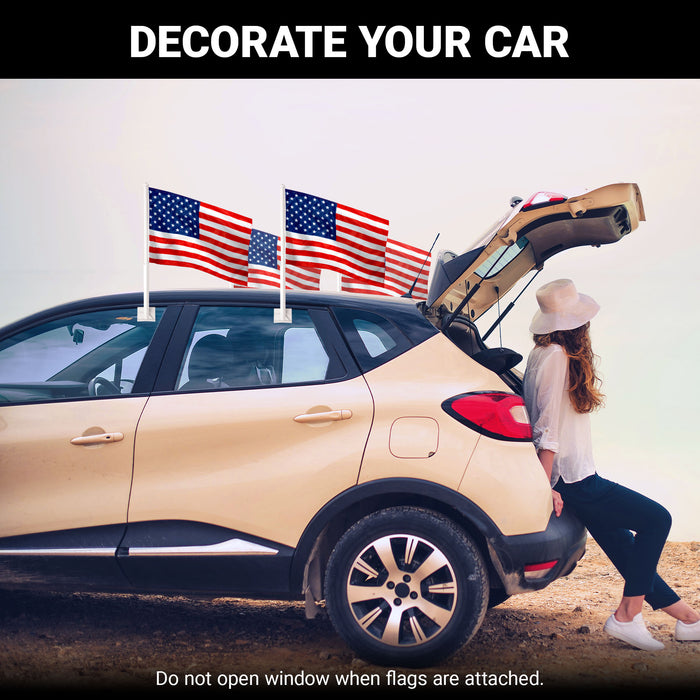 G128 4 Pack: American USA Car Flag | 11x17 In | Double LiteWeave Pro Series Double Sided Printed 150D Polyester | Flagpole Included | Perfect for Festival Celebrations, Parades