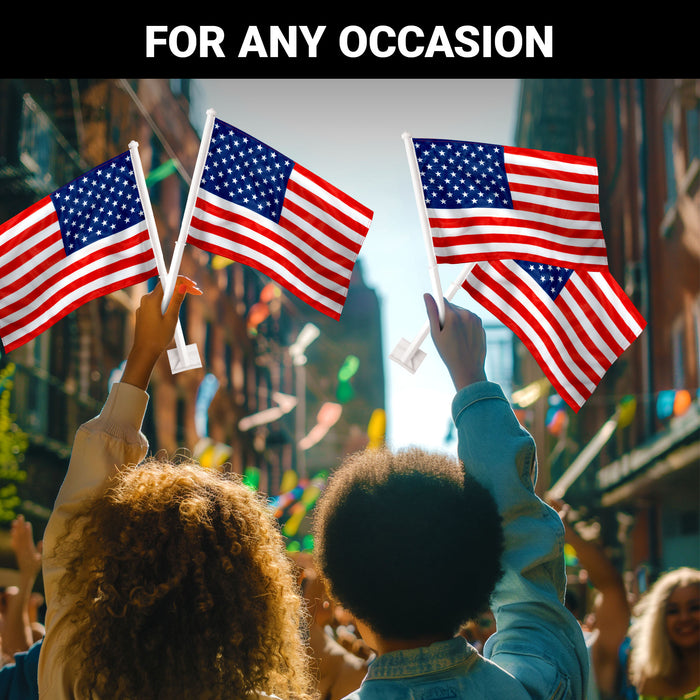 G128 4 Pack: American USA Car Flag | 11x17 In | Double LiteWeave Pro Series Double Sided Printed 150D Polyester | Flagpole Included | Perfect for Festival Celebrations, Parades