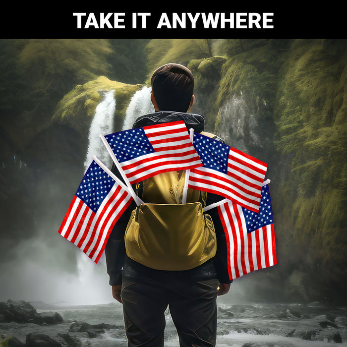 G128 4 Pack: American USA Car Flag | 11x17 In | Double LiteWeave Pro Series Double Sided Printed 150D Polyester | Flagpole Included | Perfect for Festival Celebrations, Parades