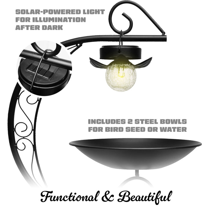 G128 2-Tier Bird Bath with Flower Planter Pedestal, 36" Bird Baths for Outdoors with Solar Lighting Lamp, Elegant Birdbath Birdfeeder for Garden Yard Patio Lawn Decor