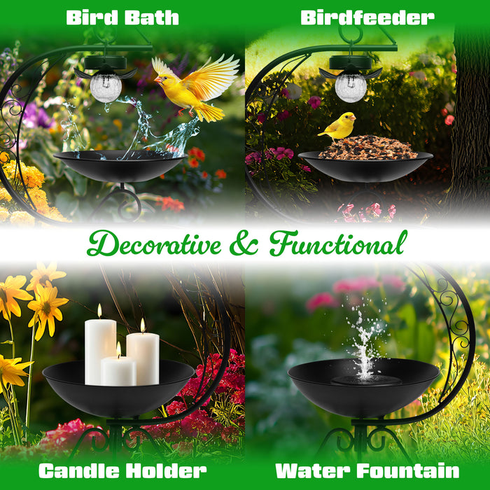 G128 2-Tier Bird Bath with Flower Planter Pedestal, 36" Bird Baths for Outdoors with Solar Lighting Lamp, Elegant Birdbath Birdfeeder for Garden Yard Patio Lawn Decor
