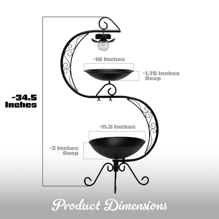 G128 2-Tier Bird Bath with Flower Planter Pedestal, 36" Bird Baths for Outdoors with Solar Lighting Lamp, Elegant Birdbath Birdfeeder for Garden Yard Patio Lawn Decor