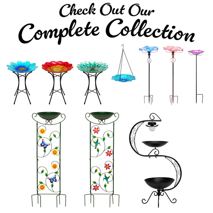 G128 2-Tier Bird Bath with Flower Planter Pedestal, 36" Bird Baths for Outdoors with Solar Lighting Lamp, Elegant Birdbath Birdfeeder for Garden Yard Patio Lawn Decor