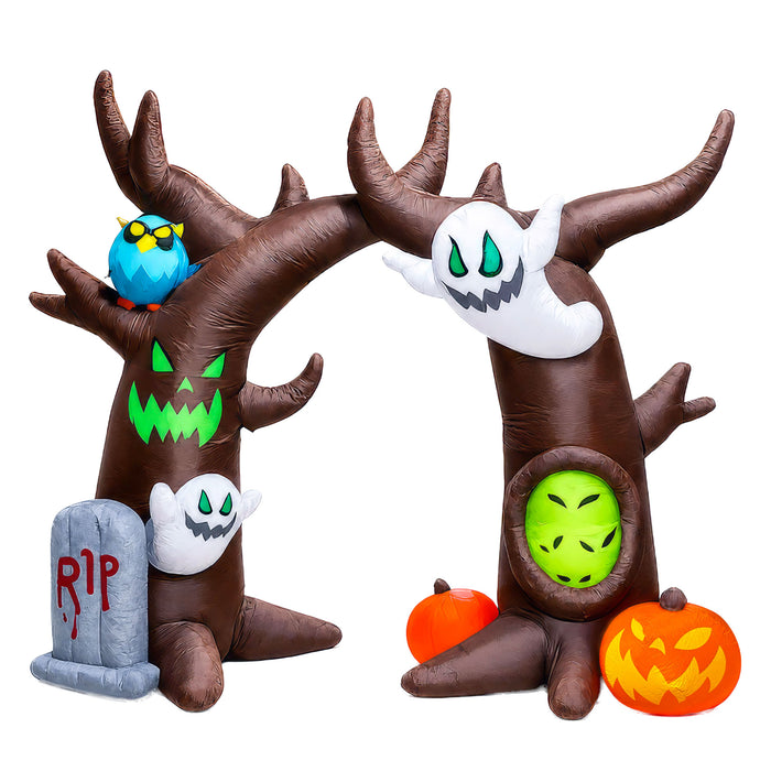G128 8FT Halloween Inflatable Haunted Tree with Ghosts, Pumpkin & Owl
