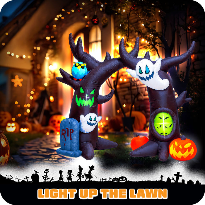 G128 8FT Halloween Inflatable Haunted Tree with Ghosts, Pumpkin & Owl
