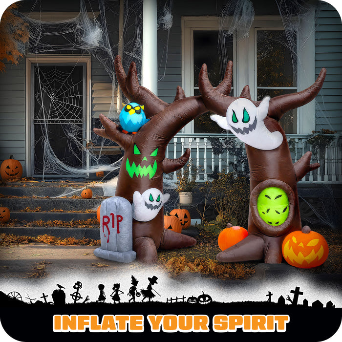 G128 8FT Halloween Inflatable Haunted Tree with Ghosts, Pumpkin & Owl