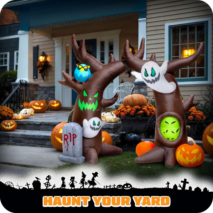 G128 8FT Halloween Inflatable Haunted Tree with Ghosts, Pumpkin & Owl